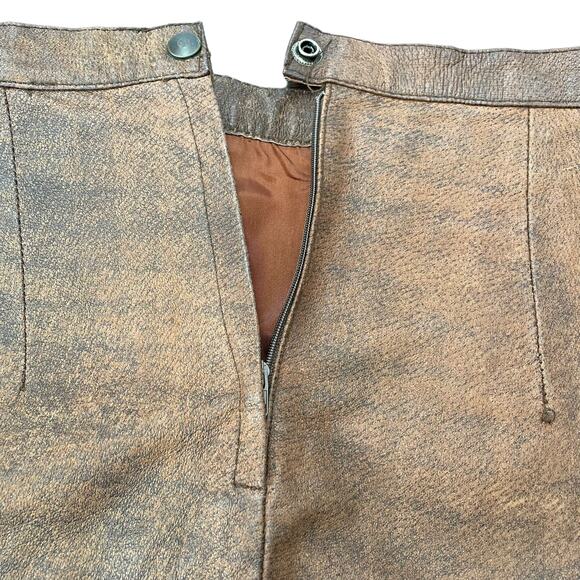 Vintage 1980s Brown Leather Skirt Rocker Distressed Winlit Women size 11/12 READ - Picture 6 of 16